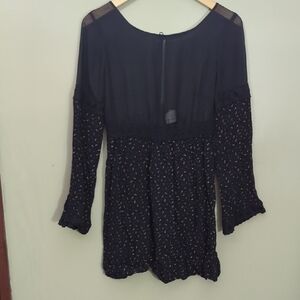 Free people Black Long Sleeve Dress with Floral Pattern. CD